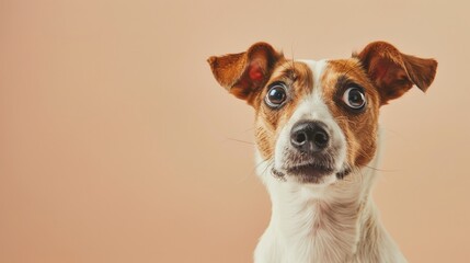 cute jack russel terrier dog with a funny shocked expression isolated on studio background - obrazy, fototapety, plakaty