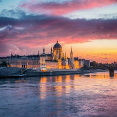 Obraz premium Vienna skyline on the Danube river