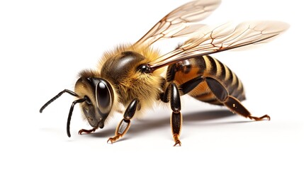 Nature's Emissary: Bee Close-Up Isolated on White Background