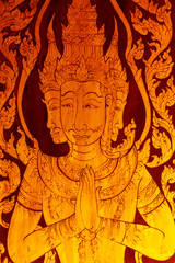 Traditional Thai style painting on the waal in Thai temple