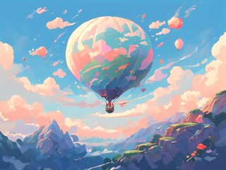 hot air balloon anime style illustration