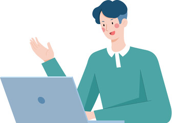 Smart man concentrateing on online meeting