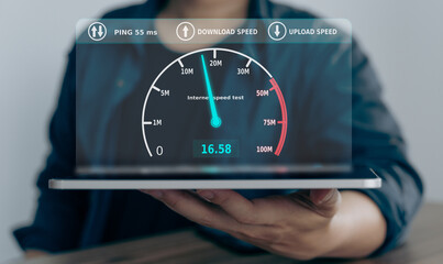 Internet speed check concept, Visual screen show speed test of internet.