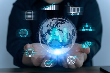 Technology AI for business in the further, AI assistant system, People use AI for analysis market, Technology strategy.