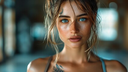 Fototapeta premium Close up image of attractive fit woman in gym. Fitness woman in gym. Generative AI.