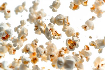 Flying popcorn on a white background. AI generative