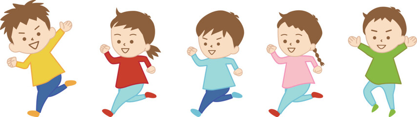 公園で走って遊ぶ、男の子と女の子の小さな子供たち(帽子と背景なし)