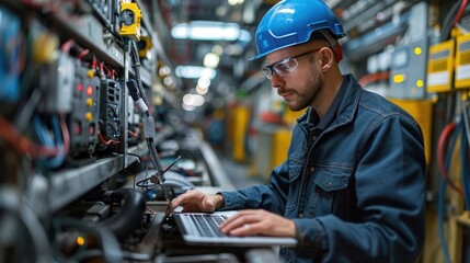 An engineer conducts a safety audit of EV maintenance facilities. - obrazy, fototapety, plakaty