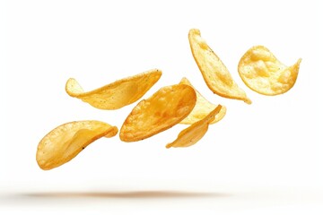 Flying potato chips on a white background. AI generative - 752758521