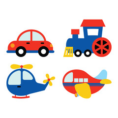 Set of children toy transportation clipart