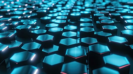 Glowing hexagons arranged in a seamless technological pattern. Luminous, innovation, design, digital, futuristic, interconnected.. Generated by AI