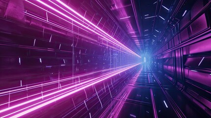 Glowing lines forming a tunnel of light in a cyberpunk. Underground, anti-design, technology, digital, urban, infrastructure, transition, night. Generated by AI