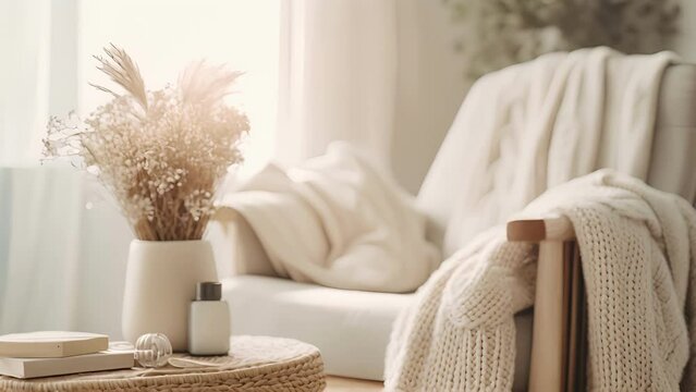 A cozy corner of a living room dedicated to relaxation furnished with a reclining chair essential oil diffuser and soft throw blankets for a peaceful evening in.