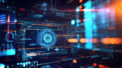 Fototapeta premium Holographic interface. Anti design, numbers, binary code, digital, modern, cyber, innovative, virtual, advanced, futuristic, high-tech. Generated by AI