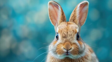 Cute Rabbit in Action, blue background
