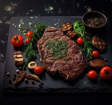 Delicious Steak on a Stone Table