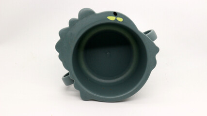 Cute gray animal cup and spoon isolated