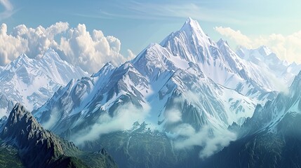 Snow-capped mountain peaks. Canyon, nature, resort, winter, skiing, grotto, cape, abyss, depth, ravine, echo, cliff, river. Generated by AI