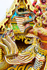 Detail of the Naga statue stucco in THai temple