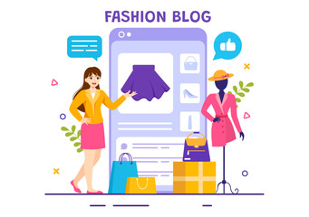 Fashion Blog Vector Illustration with Bloggers Review Videos of Fashionable Clothes Trends and Run Online in Flat Cartoon Background Style