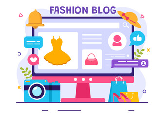 Fashion Blog Vector Illustration with Bloggers Review Videos of Fashionable Clothes Trends and Run Online in Flat Cartoon Background Style