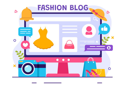 Fashion Blog Vector Illustration with Bloggers Review Videos of Fashionable Clothes Trends and Run Online in Flat Cartoon Background Style