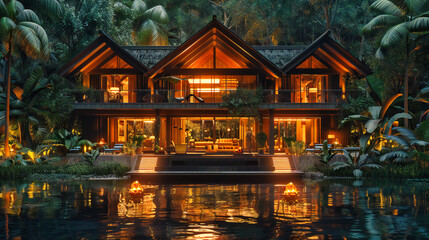 Obraz premium Exotic Escape, Luxury Amidst Nature, Architecture in Harmony with Tropical Landscapes