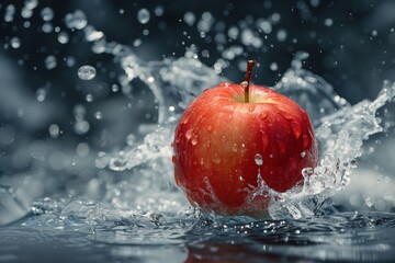 A red apple is floating in a pool of water