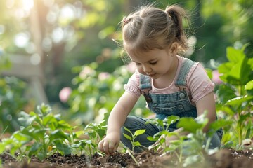 Springtime Gardening A Little Girl Digging in the Dirt Generative AI