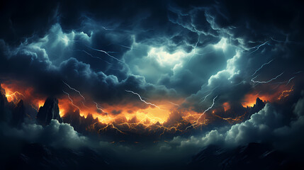Fototapeta premium Surreal cloudscape with sun rays breaking through the clouds