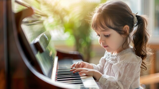 child_playing_piano. A baby girl playing piano ai generative high quality image