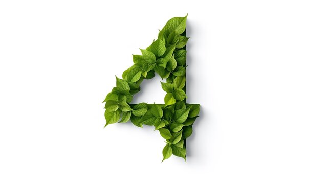 Botanical Harmony: Floral Layout with Number 4 Made from Fresh Green Leaves