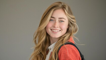 Smiling Blonde with a Backpack A Catchy Monthly Event Title Generative AI