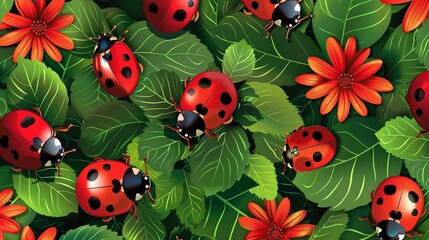 Ladybugs in a Flower Garden A Colorful and Vibrant Image for Your Monthly Wall Calendar Generative AI