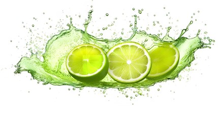 Zesty Splash: Fresh Lime Juice Splashing, Isolated on White Background
