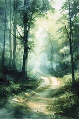 Obraz premium A Path Through the Forest A Tranquil Escape from the Hustle and Bustle of Everyday Life Generative AI