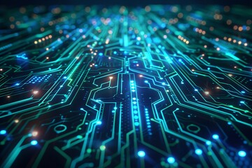 Obraz premium Neon Glowing Circuit Board A Futuristic Slice of Tech Generative AI