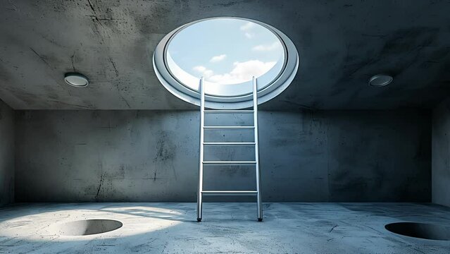 A closer look at the safety features of an egress window including a sy ladder and well covers for easy emergency exit and protection against debris.