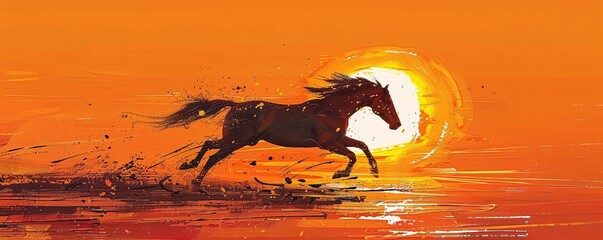 Sunset Stallion A Horse Runs Free in the Sun's Glow Generative AI