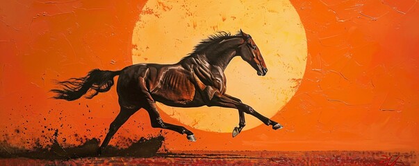 Galloping in the Sunset A Horse's Journey Through the Monthly Equinox Generative AI