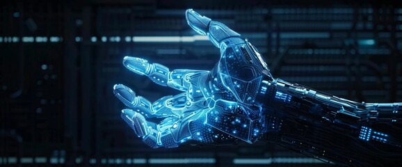 Glowing Cyber Hand A Futuristic Take on Human-Machine Interaction Generative AI