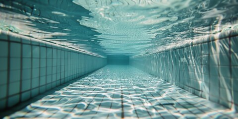 fotografía bajo el agua de una piscina olímpica, sumergido bajo el agua de la piscina  - obrazy, fototapety, plakaty