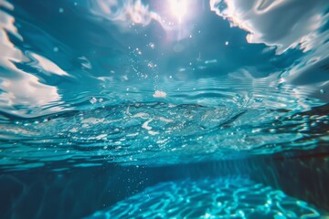 fotografía bajo el agua de una piscina olímpica, sumergido bajo el agua de la piscina  - obrazy, fototapety, plakaty