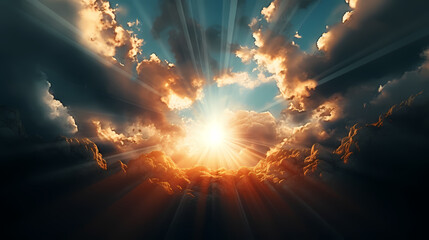 light rays or beams of light emerging from clouds