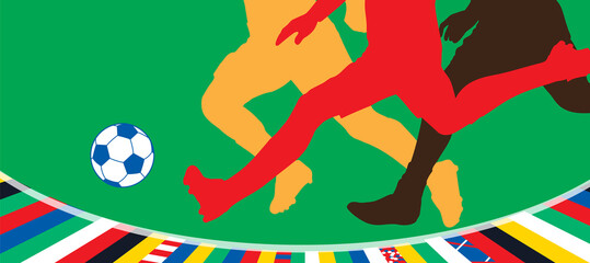 Soccer European championship. 2026 Abstract multicolored background soccer players Football banner. Poster Europe Champion League award cup, Soccer ball, Winner, world WIN Finale Game trend Summer  © sofiartmedia