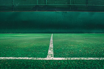 Naklejka premium Close-up pista de tenis de hierba, césped recién cortado en una cancha de tenis antes de un torneo 