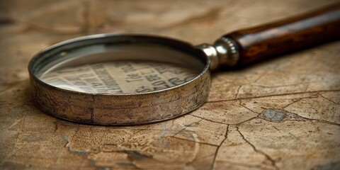 A Magnifying Glass Rests on an Antique Map, Invoking the Age of Exploration and the Quest for Discovery, Generative AI