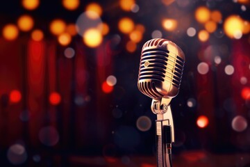 Microphone on stage, modern microphone concept, Ai generated