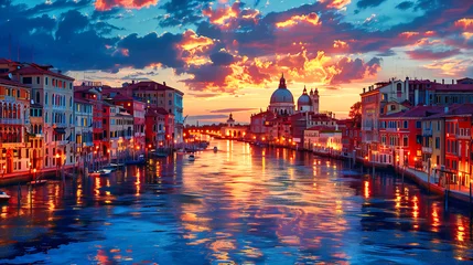 Fototapete Mittelmeereuropa Venice at Twilight, Gondolas on Serene Waters, Historic Beauty in Italys City of Canals