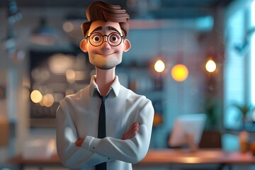 Businessman Character in 4D Office, Concept of a successful businessman character in a contemporary...